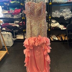 Sherri Hill Size 2 Pink Sequined and Ruffled Hi-Lo Gown